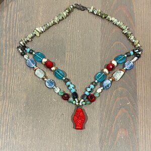 Boho Necklace Choker Multicolor Glass Gemstone Beads Pearls Fish shaped Carved P